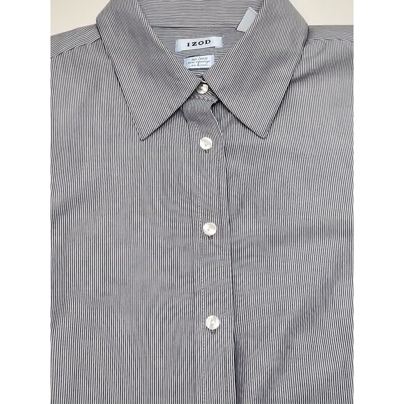 IZOD Women's Size Medium Blue Striped Long Sleeve Button up Dress Shirt Classic - Picture 3 of 9